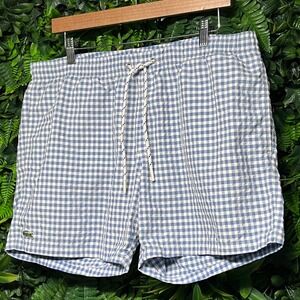 Lacoste Swim Trunks Mens Size L 34 Waist  Blue White Checkered Gingham Logo 3737